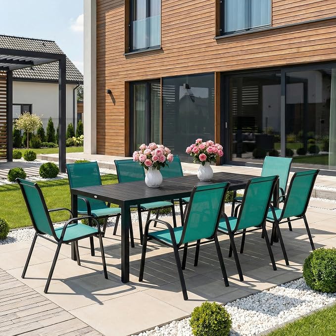 Stackable Patio Chairs Set of 1/2/4, Heavy Duty Metal Frame & Teslin Fabric - Image 8