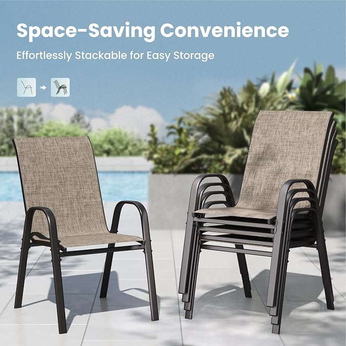 PHI VILLA Outdoor Stackable Dining Chair Set of 4, Textilene Mesh & Metal | - Image 3