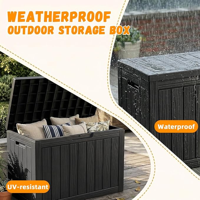 60 Gal Outdoor Storage Box Waterproof Lockable Resin Deck Box | Patio Furniture - Image 3