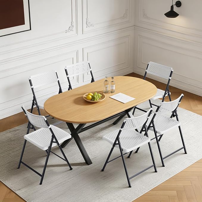 4-Pack White Folding Chairs, Mesh Plastic Seat - Image 7