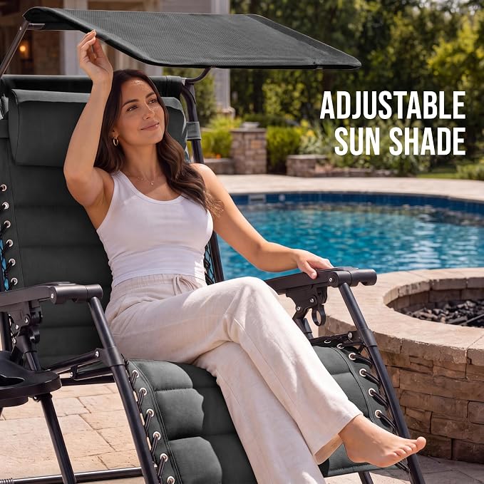 Best Choice Products Oversized Padded Zero Gravity Chair w/Canopy Headrest Cup - Image 4