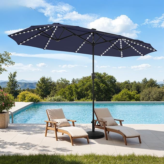 13 ft Patio Umbrella with 120 LED Solar Lights Outdoor Umbrella, 8 Colors by HERASPALACE
