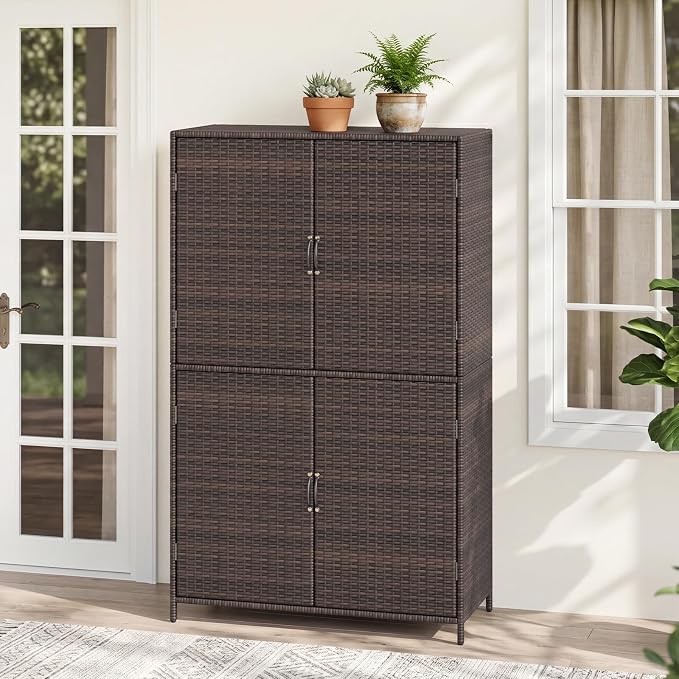 Tangkula Rattan Outdoor Storage Cabinet - Image 9