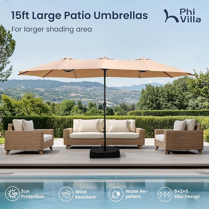 PHI VILLA 15ft Large Outdoor Patio Umbrella - Image 2