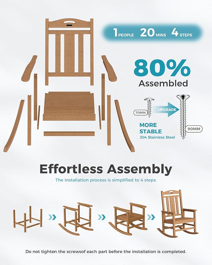 Oversized Outdoor Rocking Chairs Set of 6, 380lbs Heavy-Duty Large Patio Rocker - Image 9