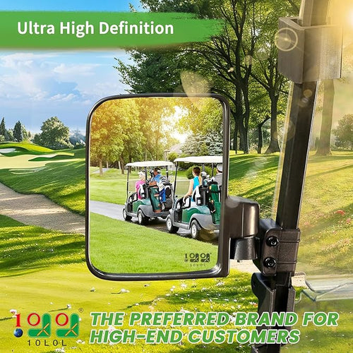 10L0L Golf Cart Mirror, No Drilling Extra Large Side View Mirror Universal for Yamaha, Club Car, EZGO, Folding Side Rear View Mirrors Adjustable 180 Degree