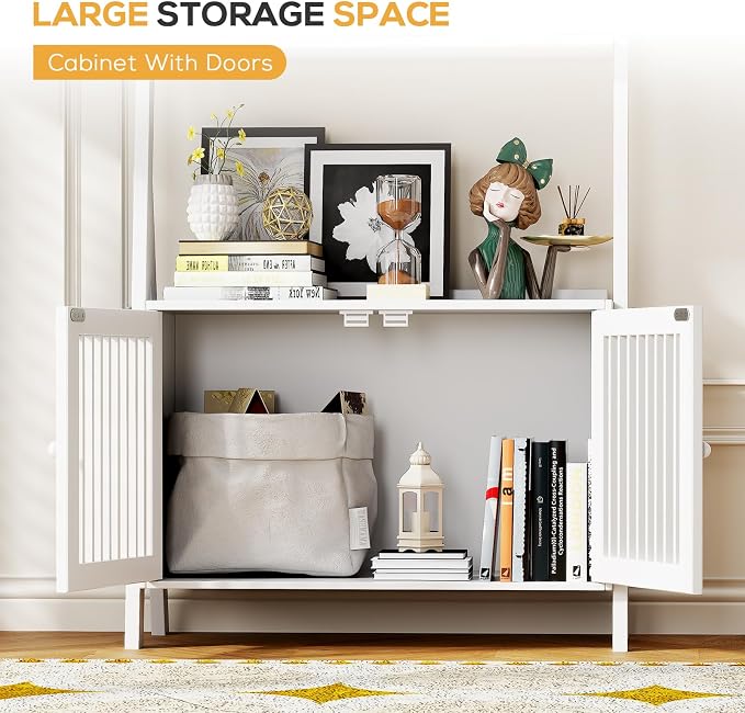 Bookcase with Drawers, 4-Tier Bamboo Bookshelf Ladder Shelf with 6 Hooks - Image 4