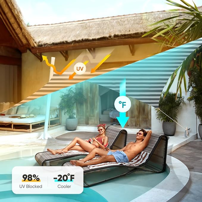 Quictent Sun Shade Sail for Patio w/Hardware Kit 185GSM 24x24ft White&Grey | - Image 3