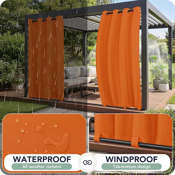 Outdoor Curtains for Patio Waterproof 6 Panels, Porch Sun Shade | Weatherproof - Image 2