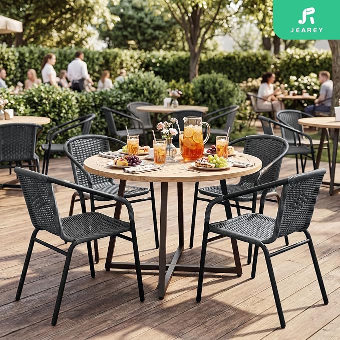 JEAREY Outdoor Patio Rattan Dining Chairs Set of 4, All Weather Stackable - Image 6