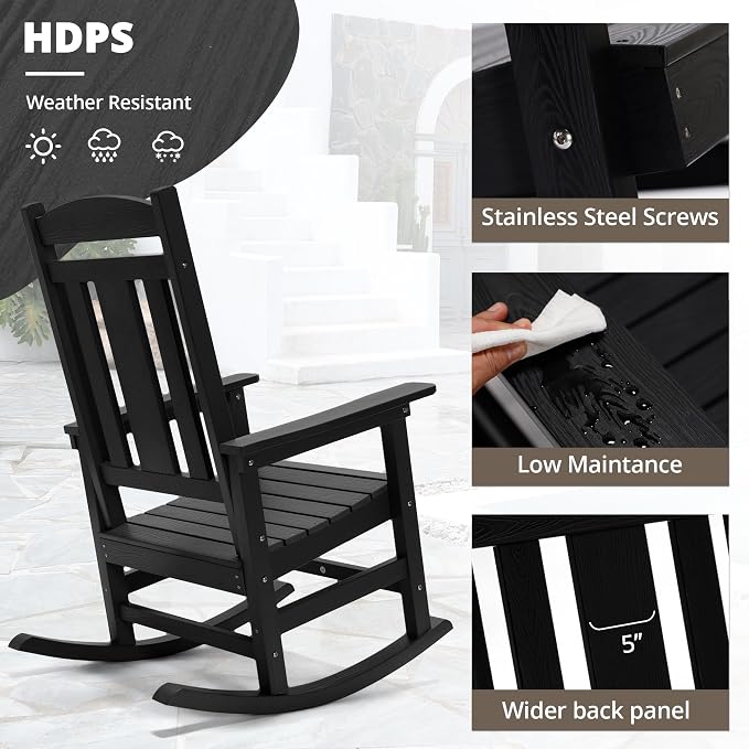 LUE BONA Outdoor Rocking Chairs Set, HDPS Poly Porch Rockers - Image 4