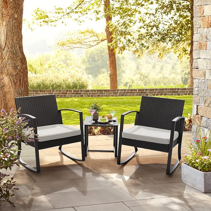 Homall Patio Furniture Set 3 Piece Resin Outdoor Bistro Set Rocking Patio Chairs - Image 5