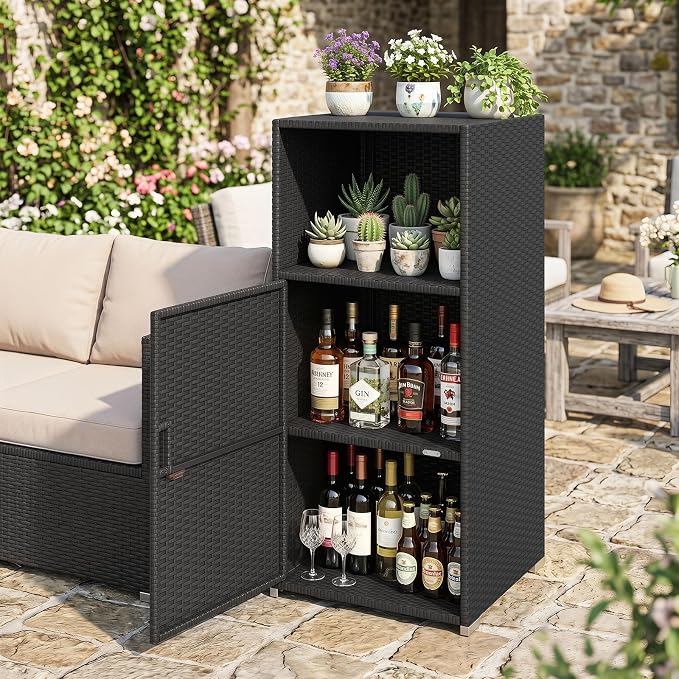 Tangkula Rattan Outdoor Storage Cabinet, Patiojoy PE Wicker Outdoor Cabinet - Image 2