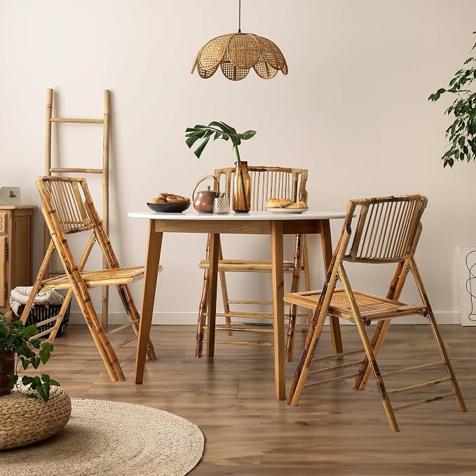 VINGLI Bamboo Folding Chair, Foldable Dining Wood Chairs Comfortable Seat - Image 6