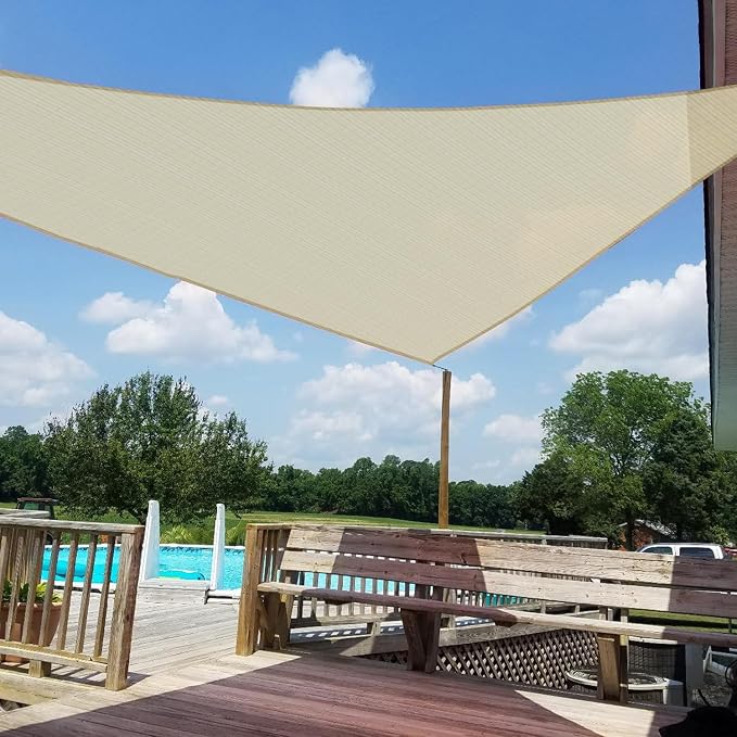 WINDSCREEN4LESS 9' x 9' x 9' Sun Shade Sail UV Block Fabric Canopy in Beige by Windscreen4less