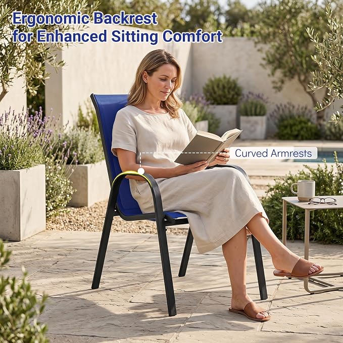 Tangkula Stackable Patio Dining Chairs Set of 4, Outdoor Armchairs - Image 6