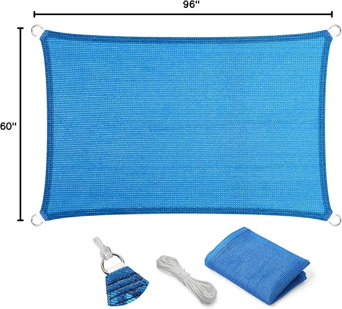 Eden's Decor Straight Flat-Edged 5' x 8' Blue Sun Shade Sail Rectangular - Image 9