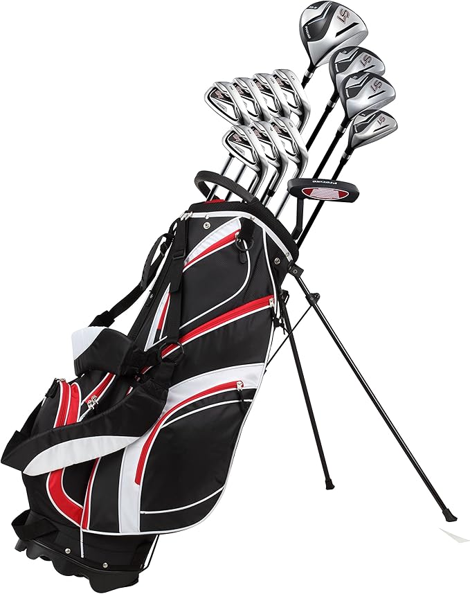Precise S7 Men’s 18-Piece Golf Set – Titanium Driver, Woods, Hybrid, 5-SW Irons, Putter, Stand Bag, 4 Headcovers and Cover – RH