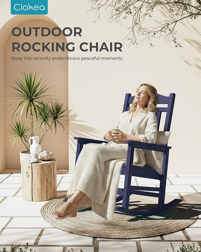 Oversized Outdoor Rocking Chair, HDPE Patio Rockers, Deep Navy Blue | High Back - Image 3