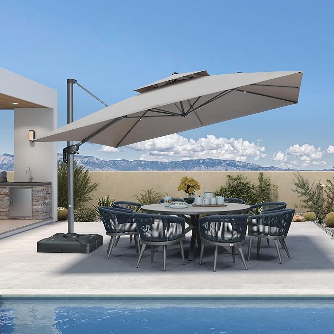 PURPLE LEAF Sunbrella Cantilever Patio Umbrella 12' X 12' Cast Ash | Sunbrella by PURPLELEAF