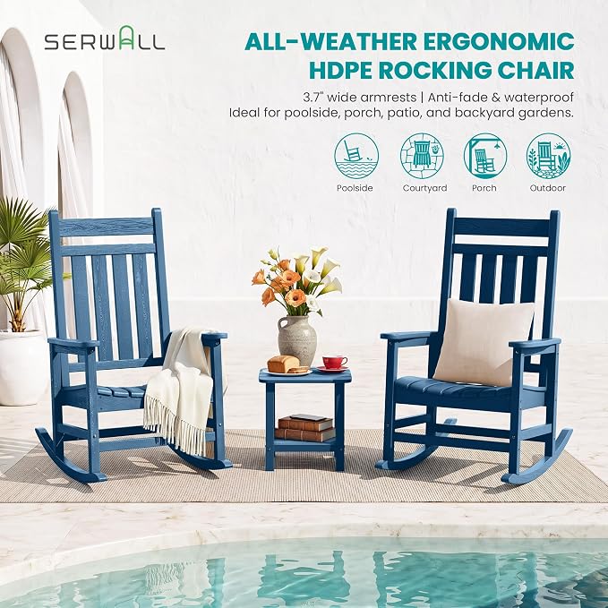 SERWALL Outdoor Rocking Chair Set of 2, Oversized Rocker - Image 8