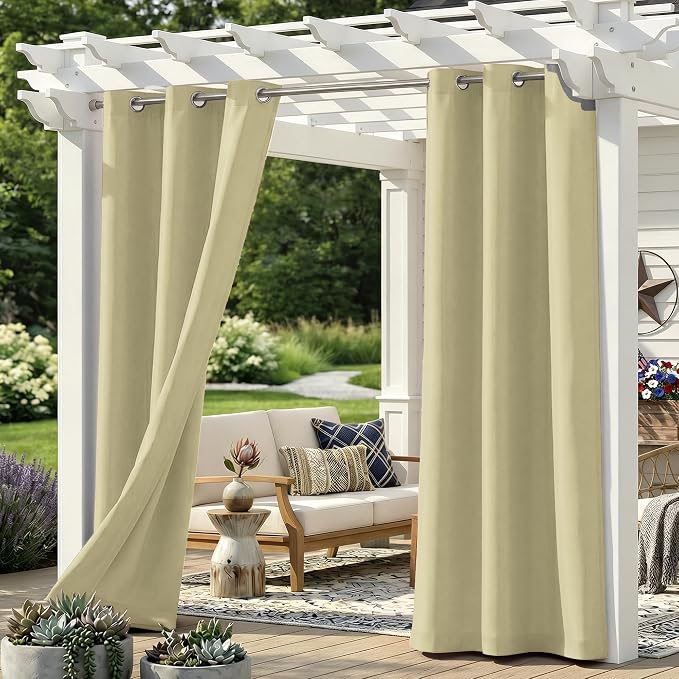 Set of 4 Outdoor Curtains for Patio Waterproof, Breathable Grommet Panels for by Sunshelf