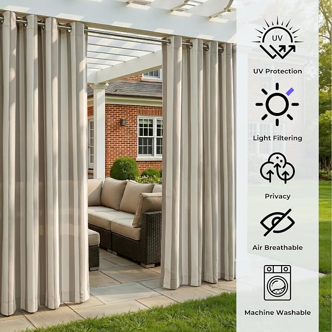 4 Panels Outdoor Stripe Curtains - Image 4