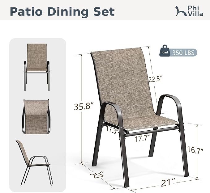 PHI VILLA Outdoor Stackable Dining Chair Set of 4, Textilene Mesh & Metal | - Image 9