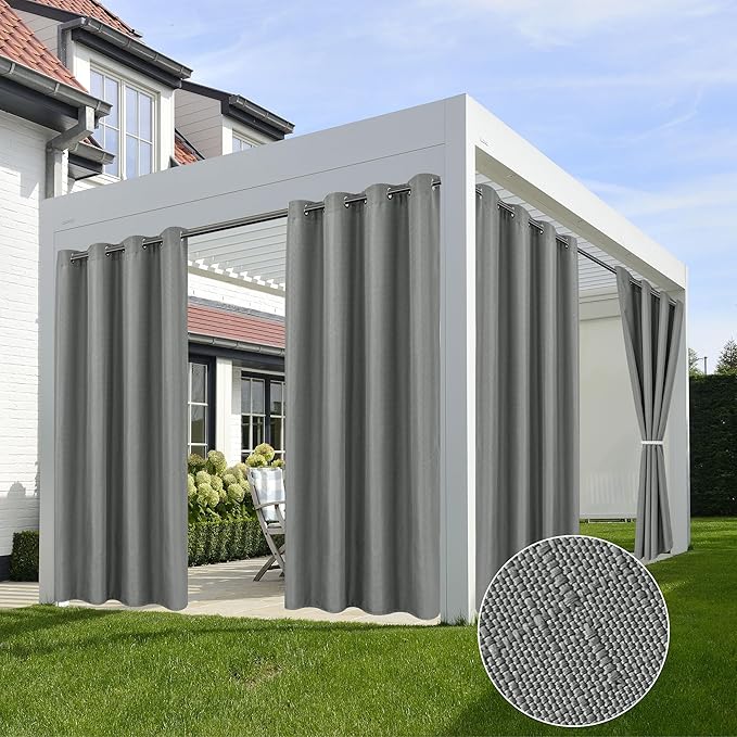 Linen Outdoor Curtains for Patio Waterproof 4 Pcs 54x95 In Light Grey | Light by HolidayIdeas