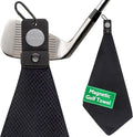 Magnetic Golf Towels for Golf Bags with Clip & Ultra Strong Magnet - Waffle Weave Microfiber Towel for Secure Hold on Bags & Carts - Ideal Club Cleaner & Accessories - Black