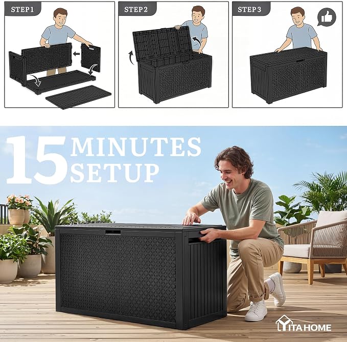 YITAHOME 95 Gallon Large Outdoor Deck Box | Lockable Waterproof Resin Storage - Image 8