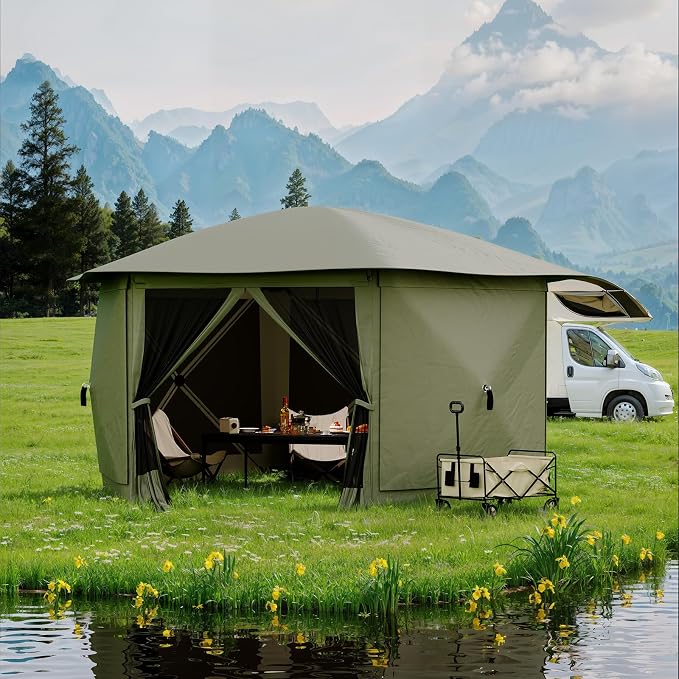13FT Pop-Up Gazebo Tent with Mesh Netting, Removable Top & Wind Cloths | - Image 9