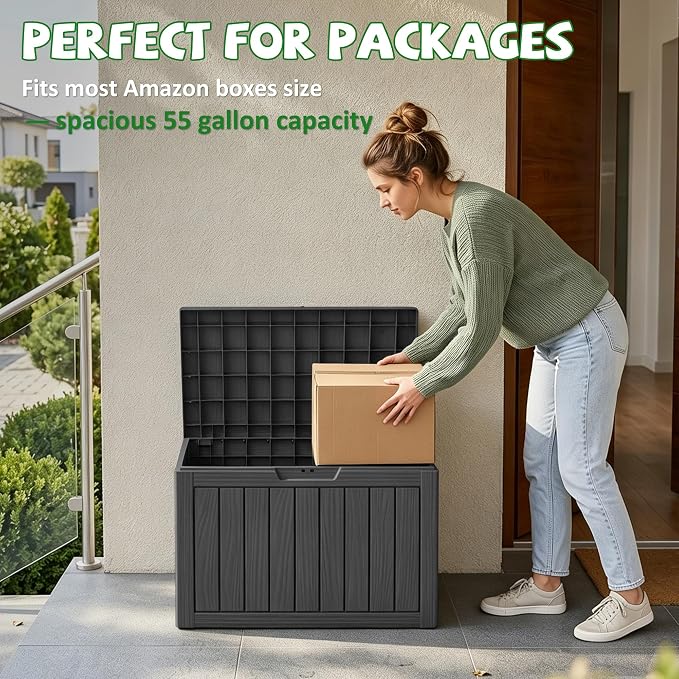 DRATO 55 Gallon Outdoor Storage Box Waterproof, Lockable Resin Deck Boxes | - Image 5