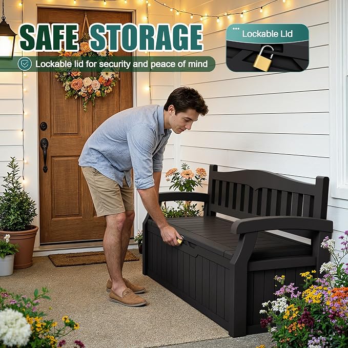 Devoko 80 Gallon Storage Bench Deck Box Waterproof&Lockable | Outdoor Benches - Image 4