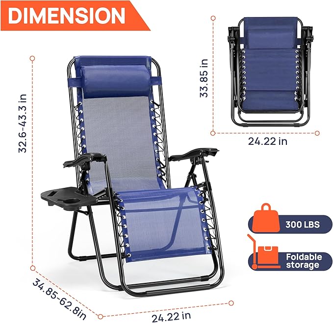 Chaise Lounge Chair Outdoor Set of 2, Oversized Zero Gravity Chair, Lawn Chairs - Image 3