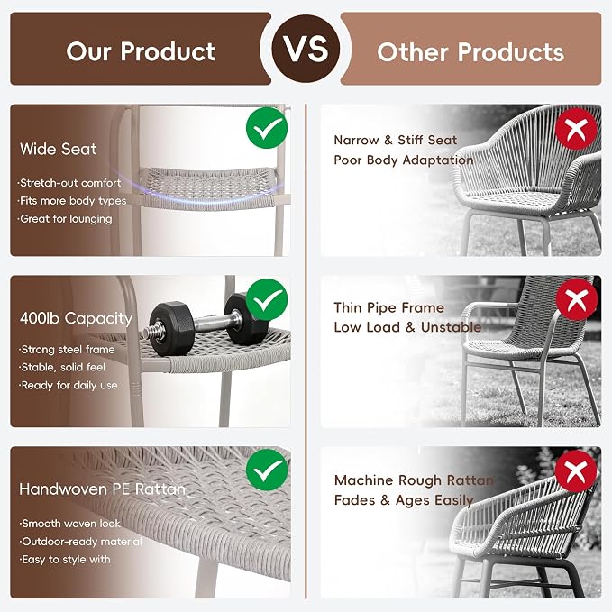 Patio Chairs Set of 4, Stackable Outdoor Dining Chairs - Image 6