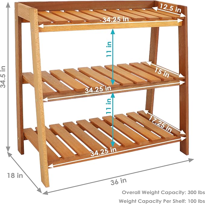 Sunnydaze Outdoor Meranti Wood 3-Tiered Garden Shelf - Image 3