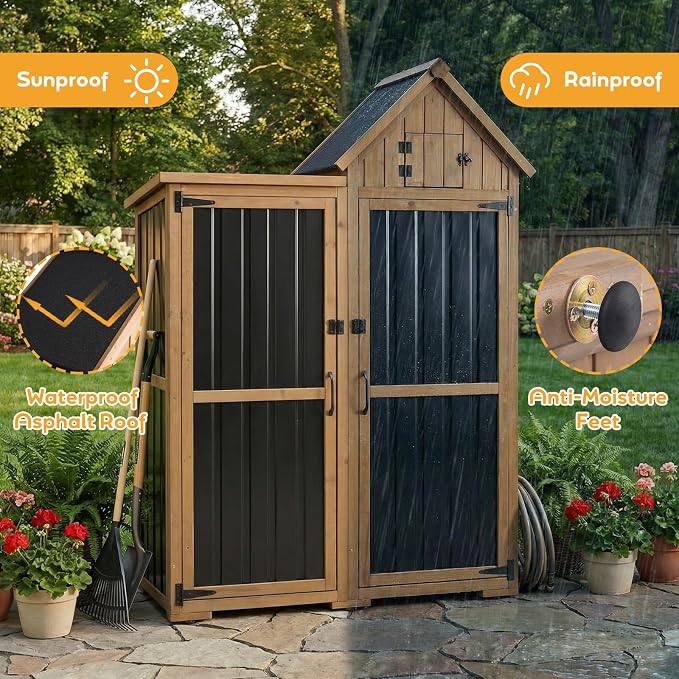 PetsCosset Outdoor Storage Cabinet Wood & Metal Garden Shed - Image 7