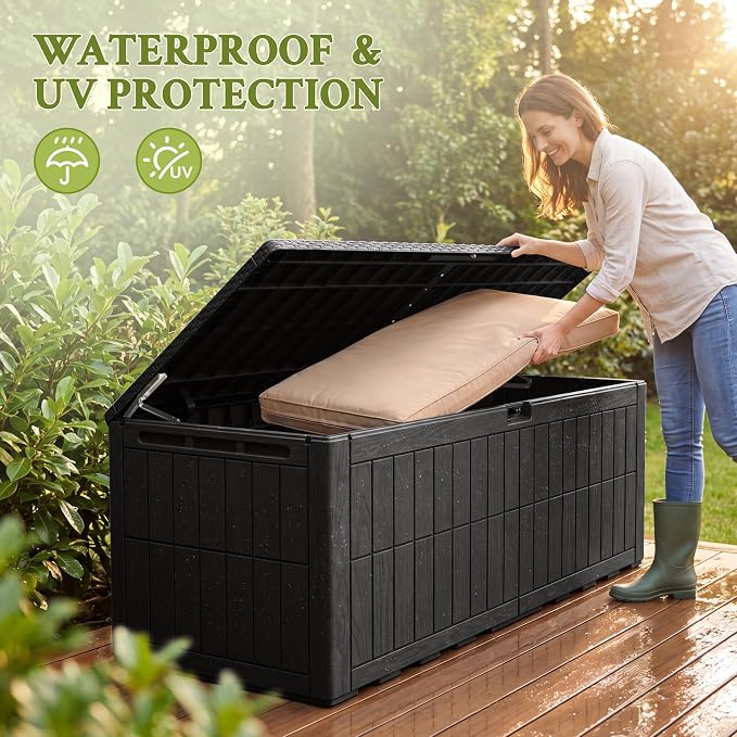 Flamaker 180 Gallon Large Outdoor Storage Box Waterproof, XL Resin Deck Box | - Image 3