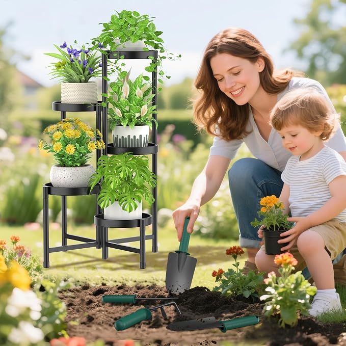 iDavosic.ly Plant Stand with Garden Tools Indoor Outdoor, 5 Tier, Tiered Flower - Image 2
