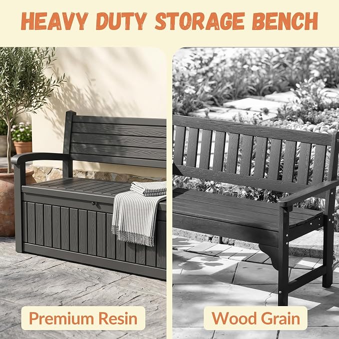 100 Gallon Outdoor Storage Bench, Lockable Patio Storage Bench, - Image 6