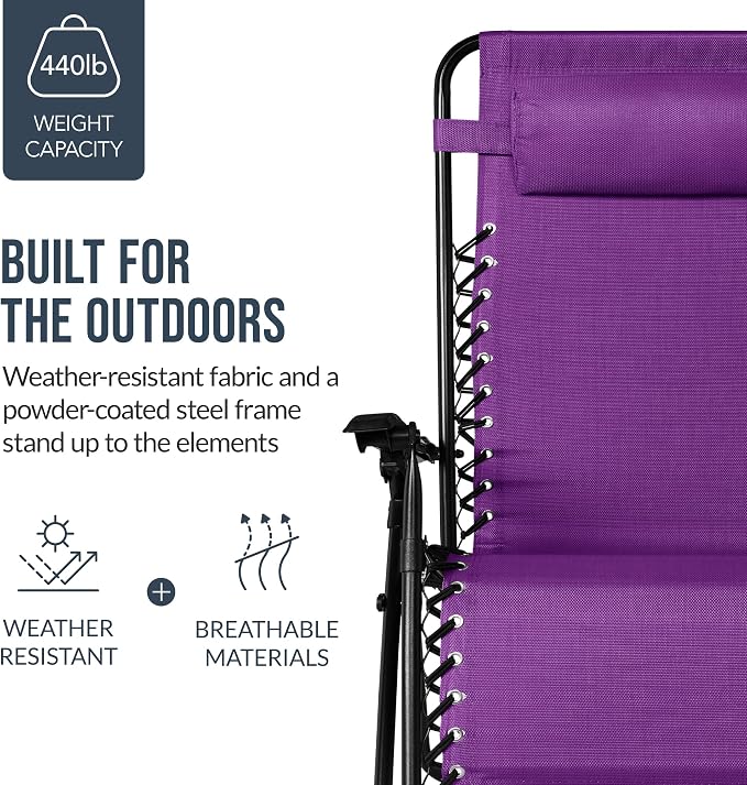Best Choice Products Set of 2 Extra Wide Adjustable Steel Mesh Zero Gravity - Image 6