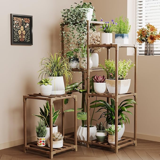 Bamworld Plant Stand Indoor Corner Plant Shelf Wood Plant Holder | by Bamworld
