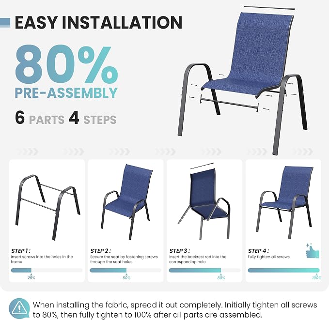 Patio Dining Chairs Set of 4, Outdoor Stackable Chairs, Pool Deck - Image 7