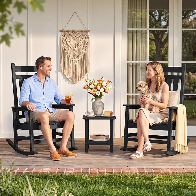 SERWALL Outdoor Rocking Chair Set of 2, Oversized Porch Rocker, Contoured 19.6" - Image 5