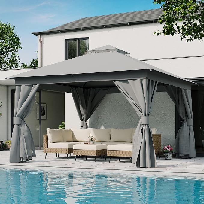 12'x12' Outdoor Gazebo, Metal Frame Heavy Duty Patio Canopy Tent Shelter by LAUSAINTHOME