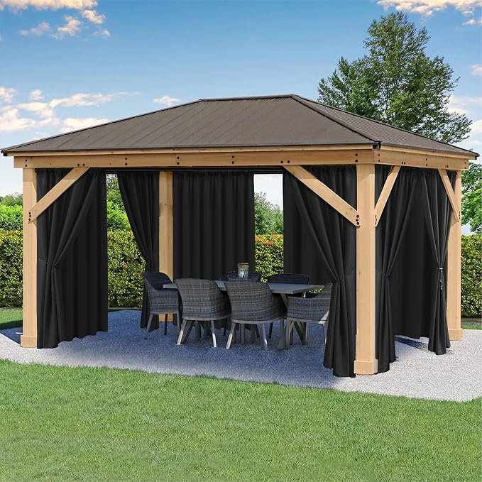 Outdoor Curtains for Patio Waterproof Rod Pocket 6 Pcs 54x108 Inch Black | by HolidayIdeas