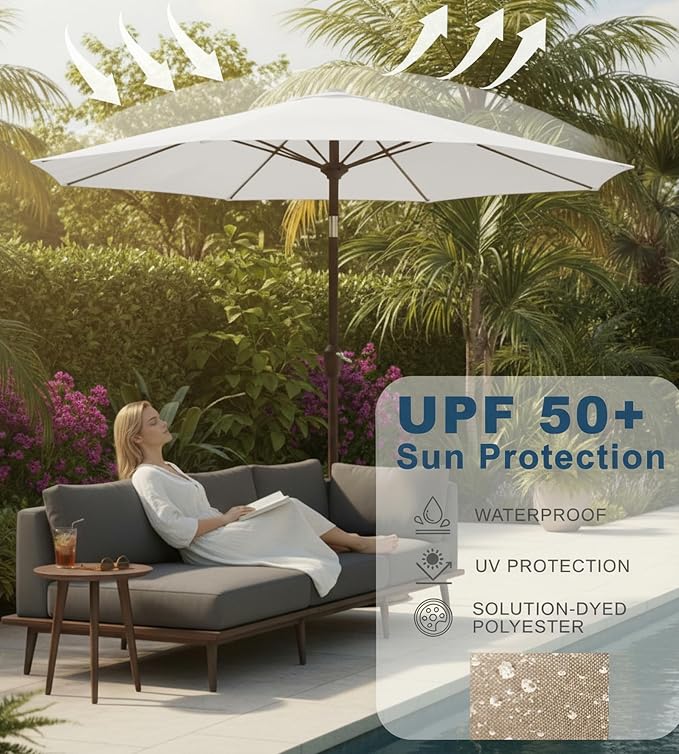 9FT Auto-Tilt Patio Umbrella|Outdoor Market Table Umbrella - Image 5