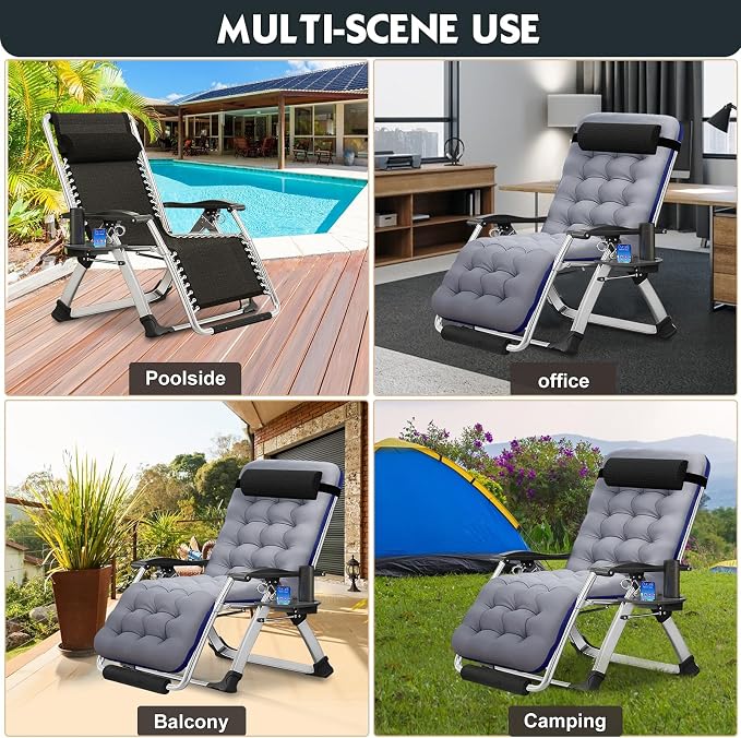 MOPHOTO Zero Gravity Chair Oversize, Outdoor Padded Lounge Chair - Image 7