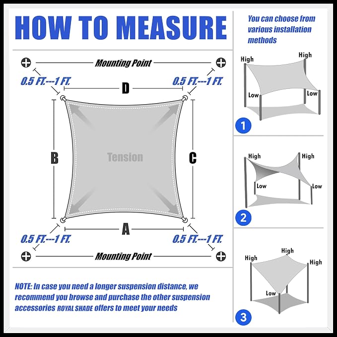 Royal Shade 7' x 22' Custom Size Black Rectangle Sunshade Sail - Image 6